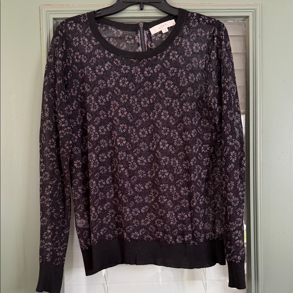 LOFT Charcoal Floral Knit Top